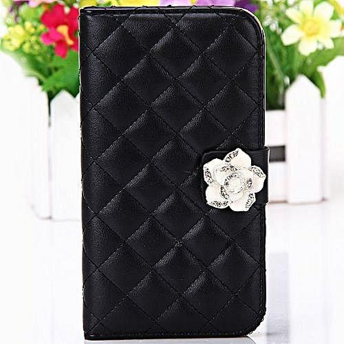 Generic Plastic And PU Leather With Rhombus Line Stand Case For Samsung Galaxy S4 I9500 / I9505 - Black