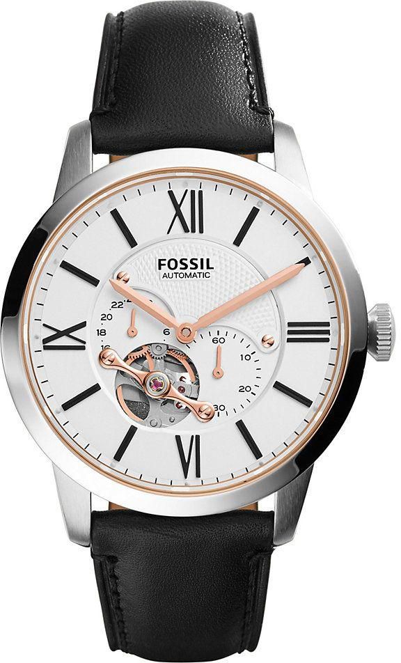 Fossil Townsman Men's White Dial Leather Band Automatic Watch - ME3104