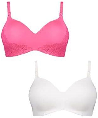 MOTHERCARE Women's VC361 Pink Lace And Off-White Soft Cup Nursing Bras - 2 Pack 34DD Multi