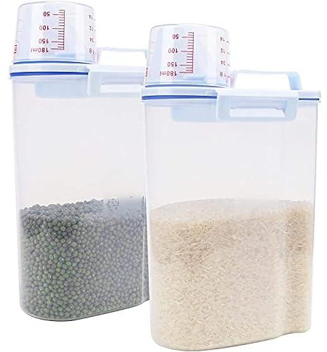 2PCS Cereal Storage Containers, Cereal Container with lids BPA Free & Food Grade Plastic, Clear Food Storage Box with Measuring Cup, Great for Flour, Sugar, Rice & More