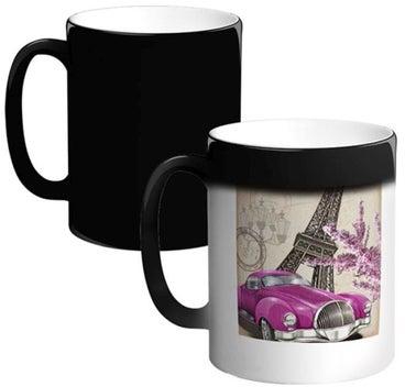 مج قهوة رائع مزين بطبعة برج إيفل وسيارة في باريس متعدد الألوان 12أوقية