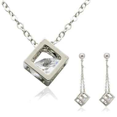 18K White Gold Plated Square Box Jewelry Set