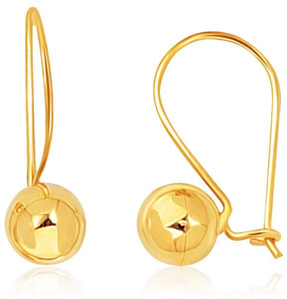 14k Yellow Gold Shiny Ball Drop Earrings-rx66897
