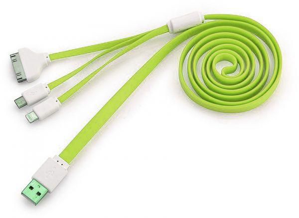 Ozone 3 in 1 Lightning USB Charging and Sync Cable 1M Micro USB Cable for iPhone and Android Phones Green