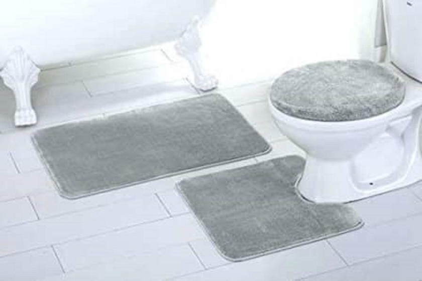 3pcs Set Soft Non-Slip Bathroom Shower Toilet Mats - GREY