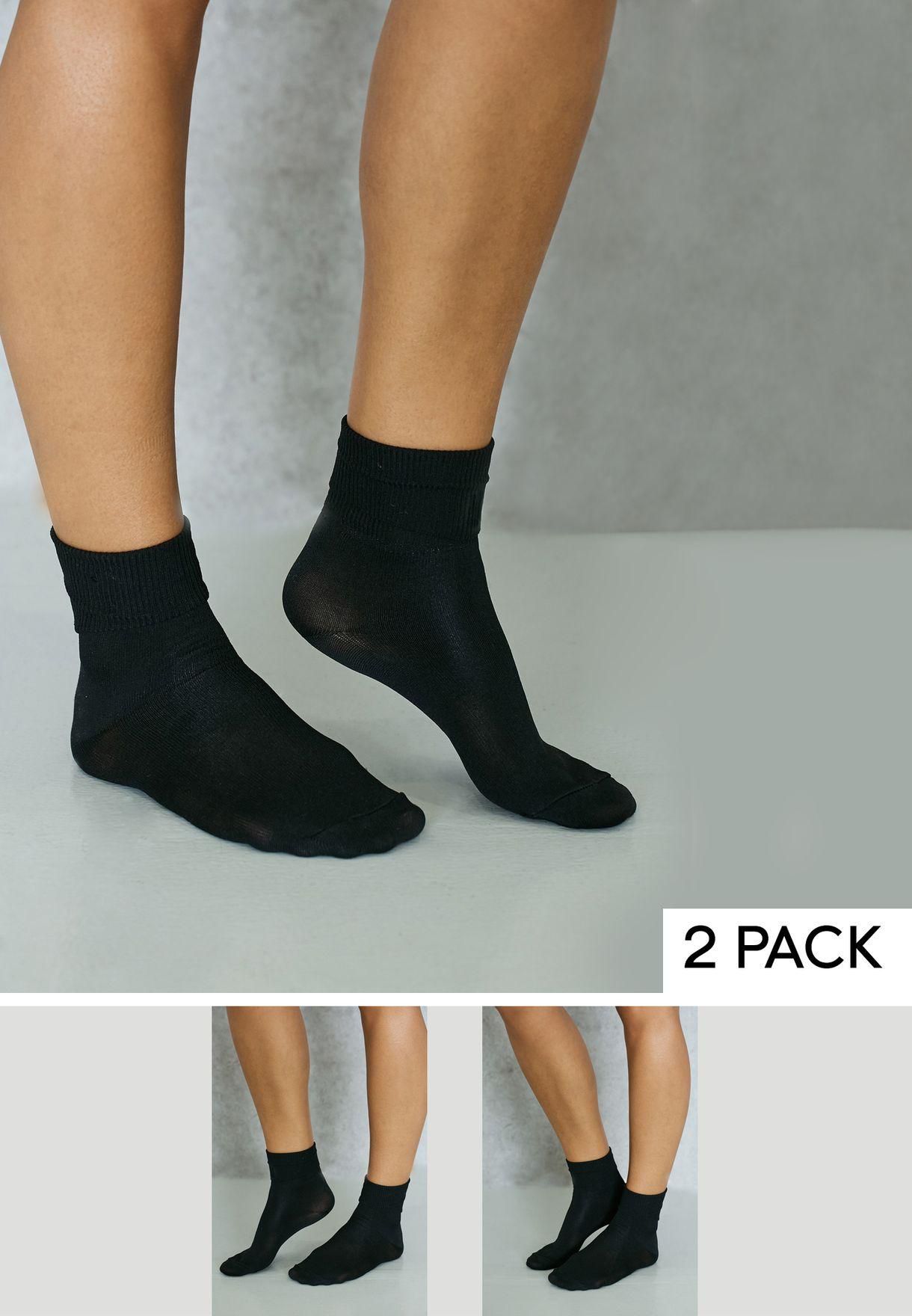 2 Pack Turn Up Rib Socks