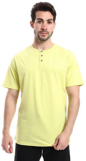 Izor Buttons Closure Regular Fit Plain T-Shirt - Lime Green