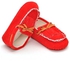 حذاء مسطح مريح بدون رباط مزين بعقدة فيونكة وشرابة أحمر
