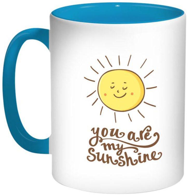 You Are My Sunshine Printed Coffee Mug Blue/White/Yellow 11 ounce