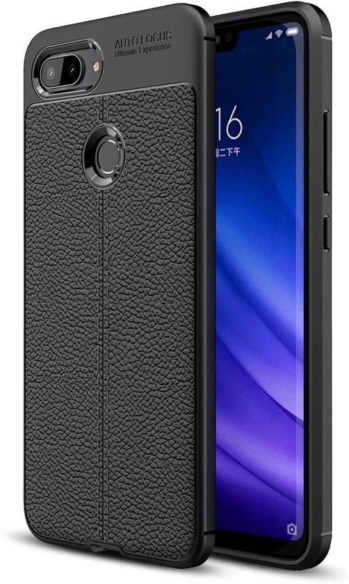 Case For Xiaomi Mi 8 Lite ,- Shockproof Cover Leather Pattern Durable Ultra Thin Brushed Protection Case - Black