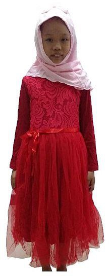 Vacc Peony Lace Organza Jubah Dress - 6 Sizes (Red)