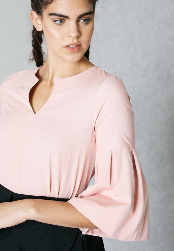 Notched Bell Sleeve Top