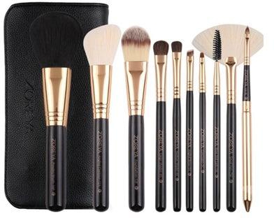 10-Piece Makeup Brush Set With Carry Bag Black/Gold/Beige