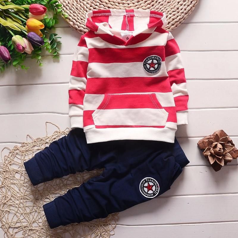 Koolkidzstore Boys Suit Kids Autumn Wear Sweater Trendy Hooded Striped Design 0-4T (2 Colors)