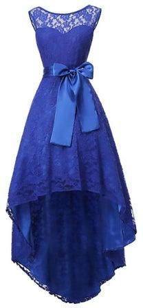 فستان سادة متوسط الطول بتصميم دانتيل أزرق كحلي