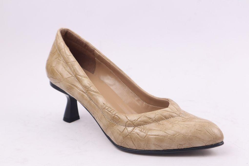 Paylan Printed Formal Leather Shoes For Women - Beige
