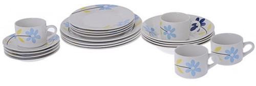 Unic Mesa White Porcelain Dinnerware Set with Blue Floral Design - 20 Pieces