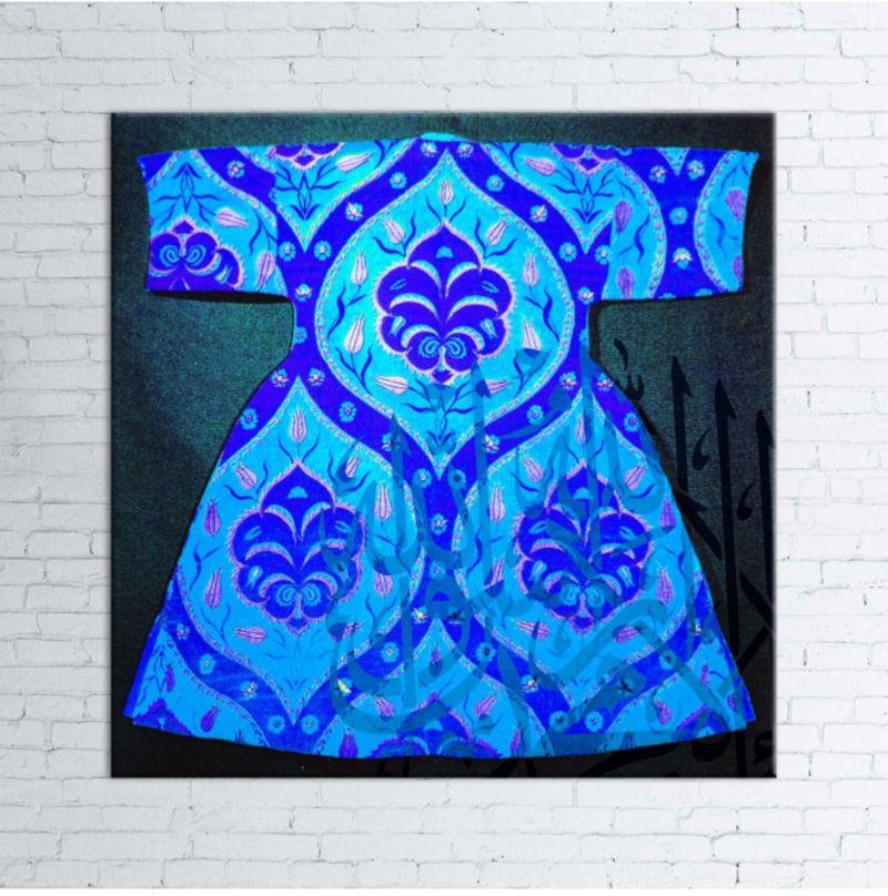 Decorative Wall Painting With Frame Blue/Black 40x40 centimeter