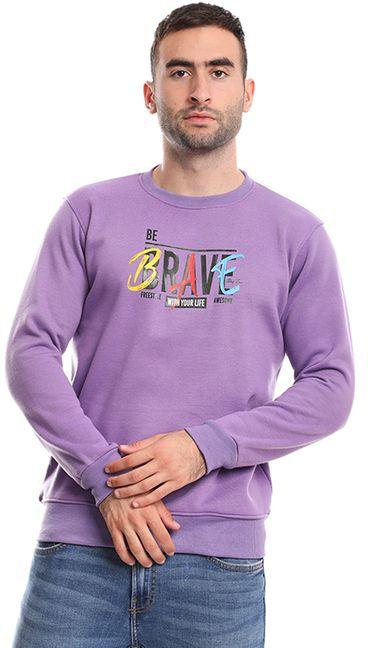 Printed " BRAVE" Long Sleeves Sweatshirt-Purple