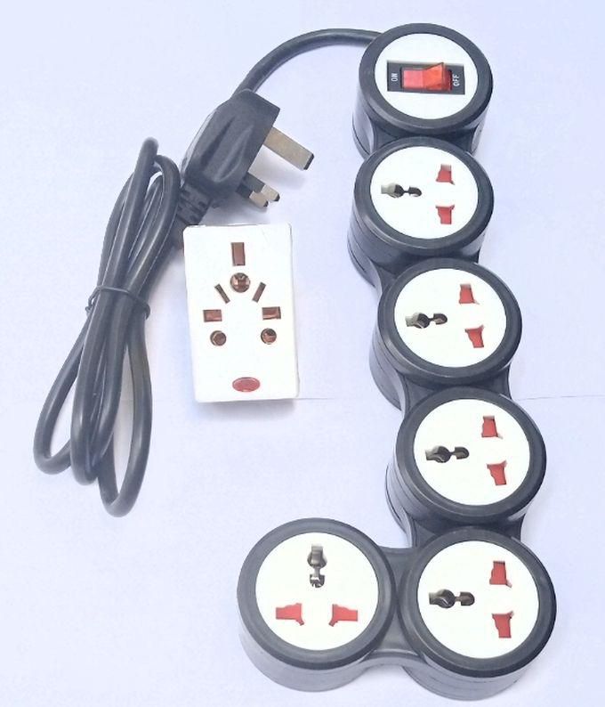 Foldable Pivot 5 Way Surge Protector Extension Box With Free Adaptor - Black
