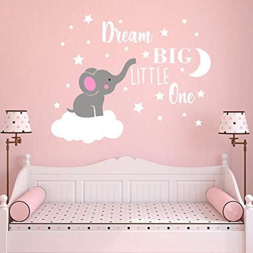 (Soft Pink, White(Girl)) - Dream Big Little One Elephant Wall Decal, Quote Wall Stickers, Baby Room Wall Decor, Vinyl Wall Decals for Children Baby Kids Boy Girl Bedroom Nursery Decor(Y42) (Soft Pi...