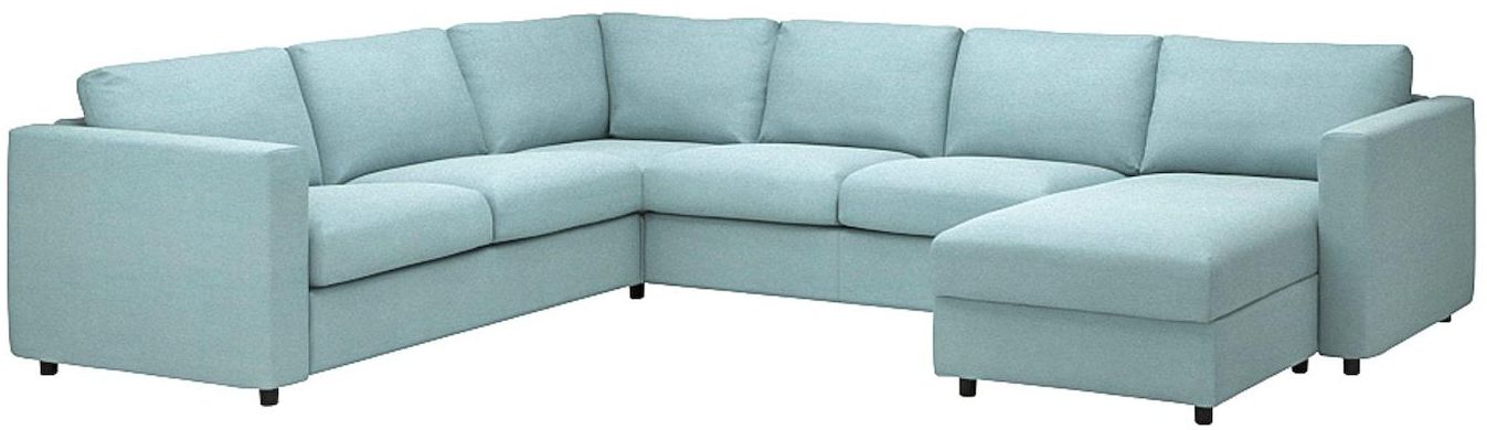 VIMLE كنبة زاوية، 5 مقاعد مع أريكة طويلة - مع أريكة طويلة/Saxemara أزرق فاتح