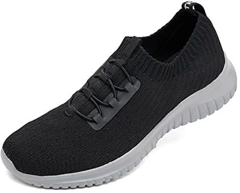 konhill Women's Comfortable Walking Shoes - Tennis Athletic Casual Slip on Sneakers, 2122 All Black/Grey, 6