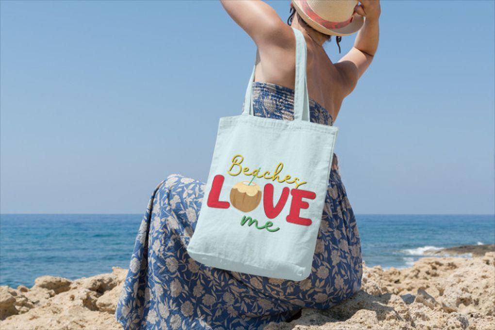 Canvas Beach Tote Bag - Printed Words (Beach Love Me)