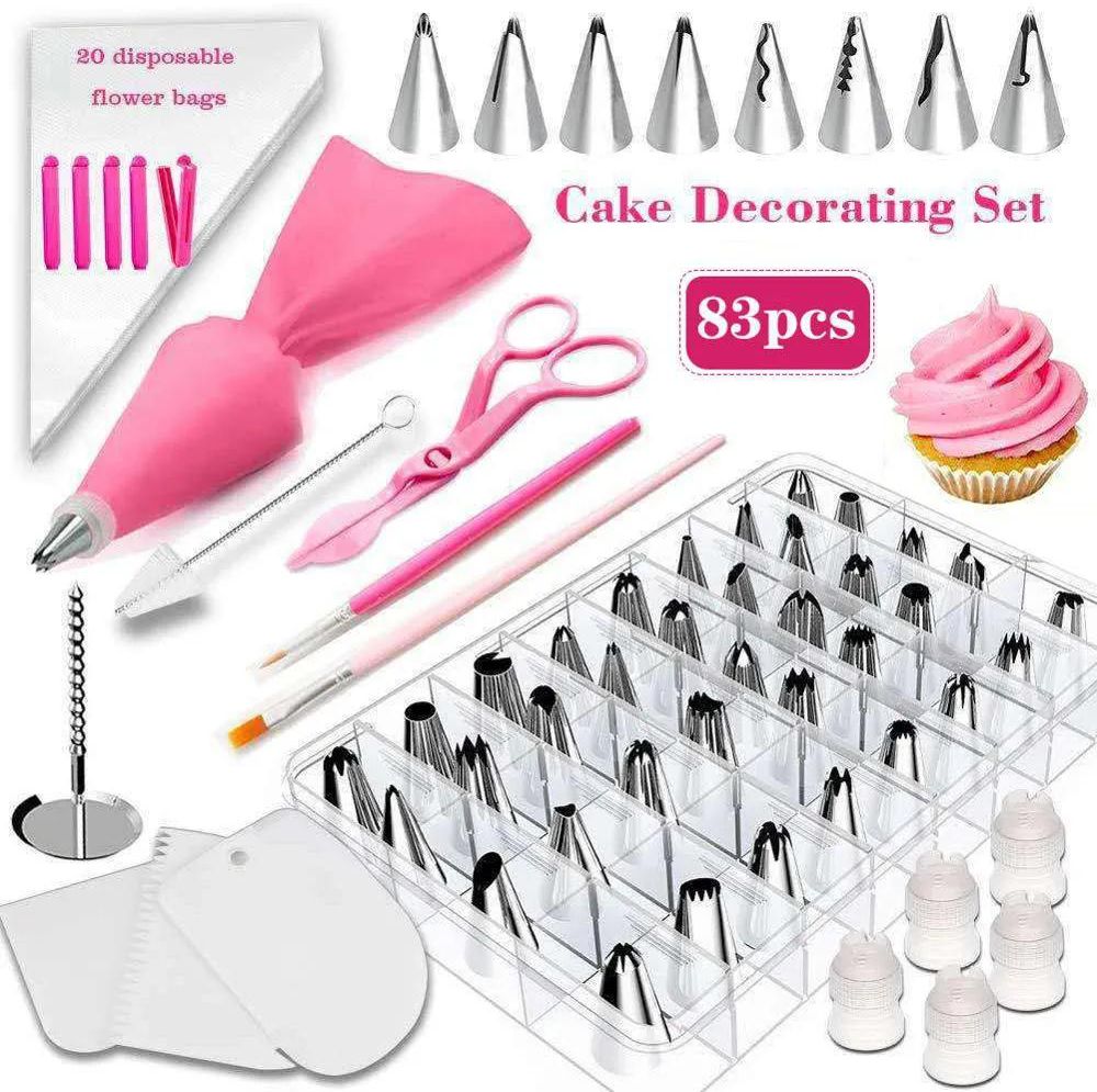 83 Pcs Cake Decorating Tools Cake Kit Cake Decor Decoration Stand Table Set Baking Tools DIY Homemade Cake Kitchen Tools