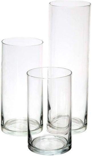 set of 3 Cylindrical Glass Vase Clear