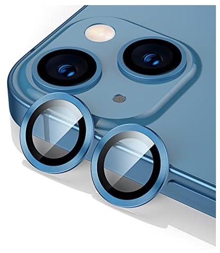 ACCGONON (2 sets)(Blue)Metal Full Cover +Tempered Glass Circle Camera Lens Protector for iPhone 13/13 mini,HD Camera Lens Screen Cover Case,9H Hardness Anti-Scratch Camera Screen Protective Lens Film