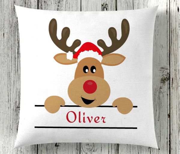 Personalized Reindeer Name Christmas Cushion