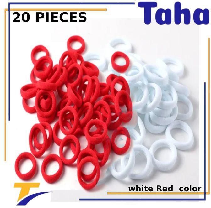 Taha Offer Small Elastic Hair Ties Color Red-white 20 Pieces