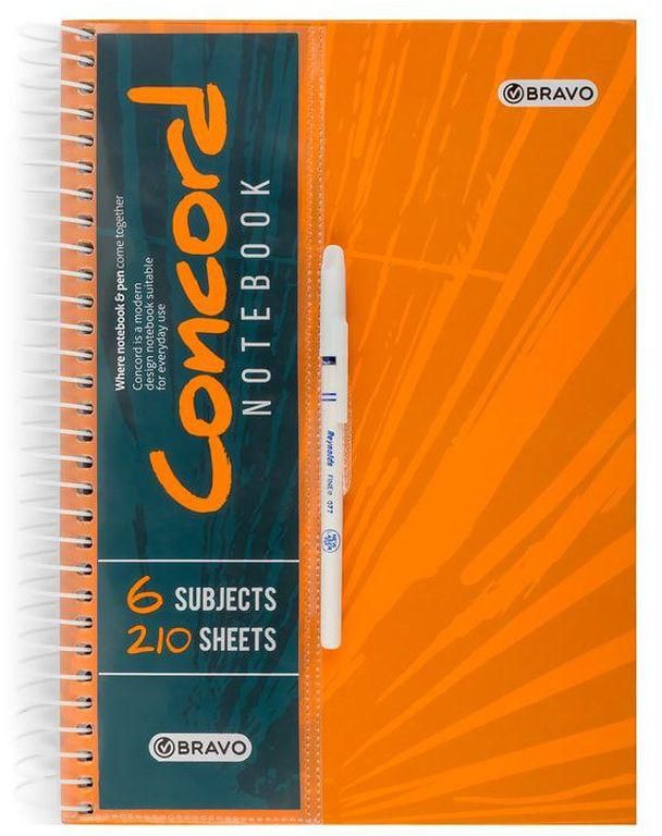 Sasco Concord A4 Spiral Notebook With Pen - 7 Subjects - 210 Sheets - Orange Cover