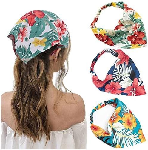 Floral Elastic Hair Scarf Headband for Ladies 3 Colors Tie-Dye Bandana Headband Hair Accessories for Girls Soft Stretch Girl Head Bands Boho Bandanas Scarves (3 Pack)