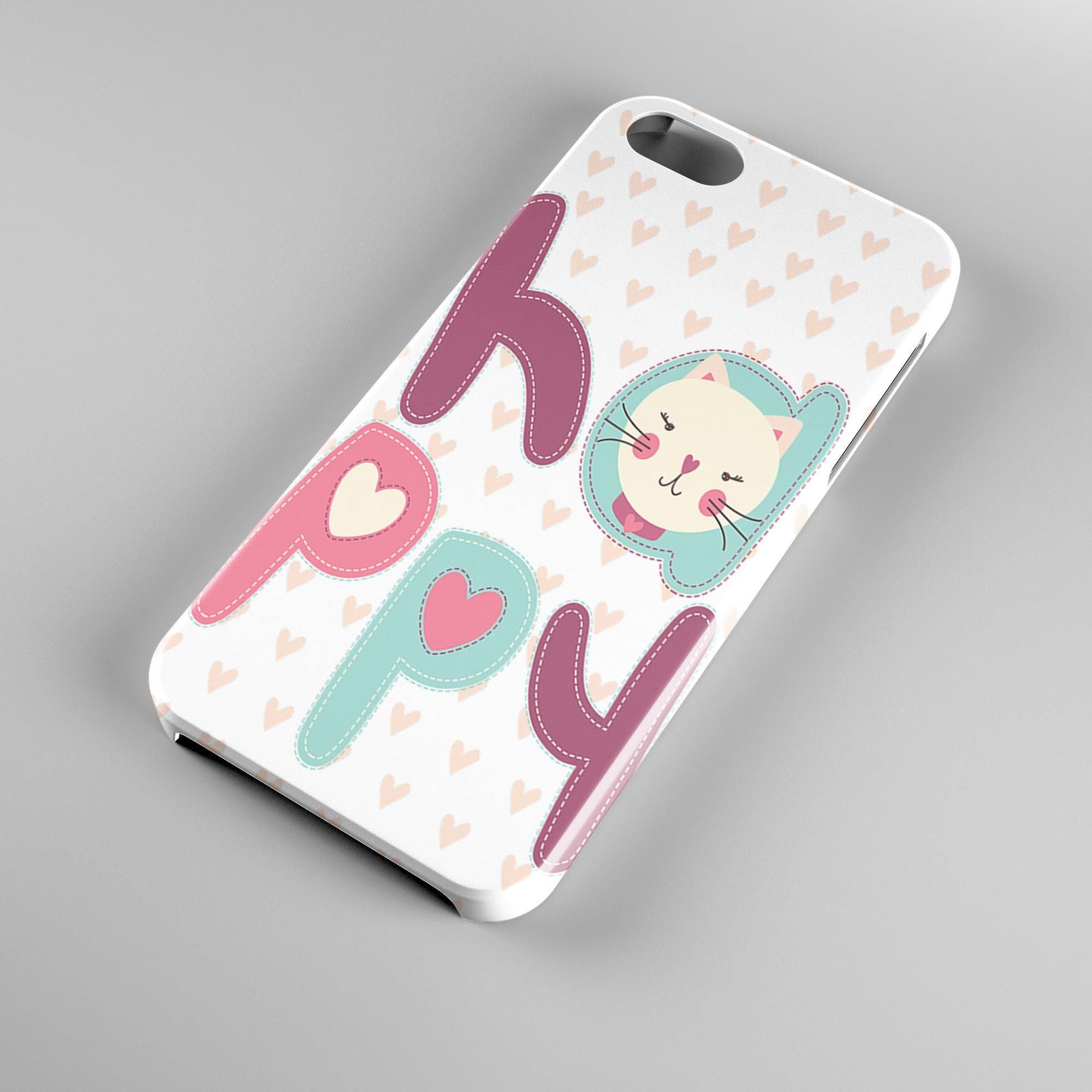 Happy Cat Case With Love Hearts Phone Cover (Covers the edge) for iPhone 5