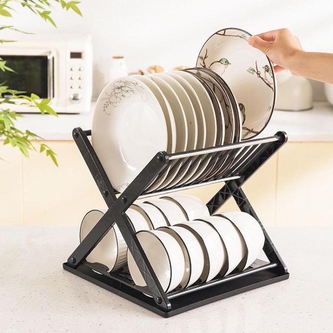 Dish Drainer And Bowl Organizer 2 Tier With Leakproof Drawer X Shape