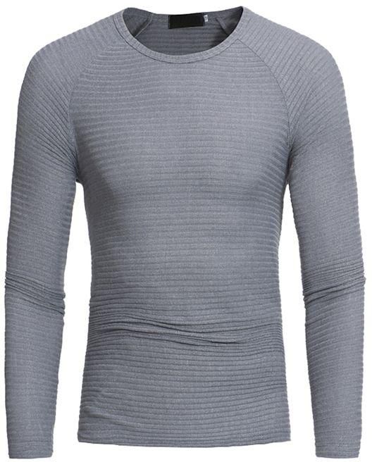 Bluelans Men's Casual Slim Fit Round Neck Plain Knitwear Jumper Pullover Basic Sweater-Light Gray