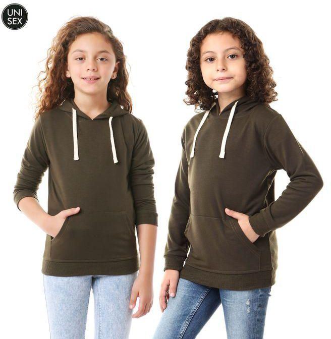 Kady Kids Hooded Neck Solid Sweatshirt - Dark Olive