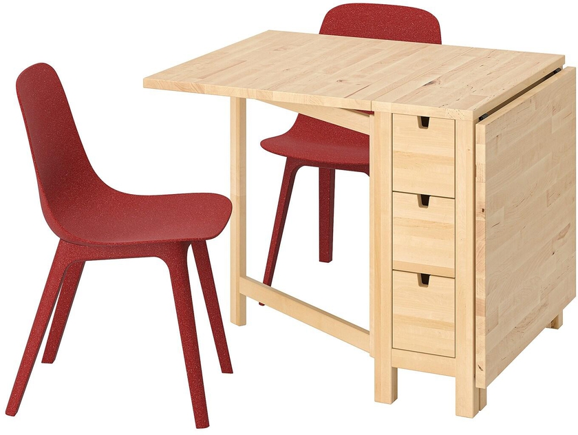 NORDEN / ODGER Table and 2 chairs - birch/red 26/89/152 cm