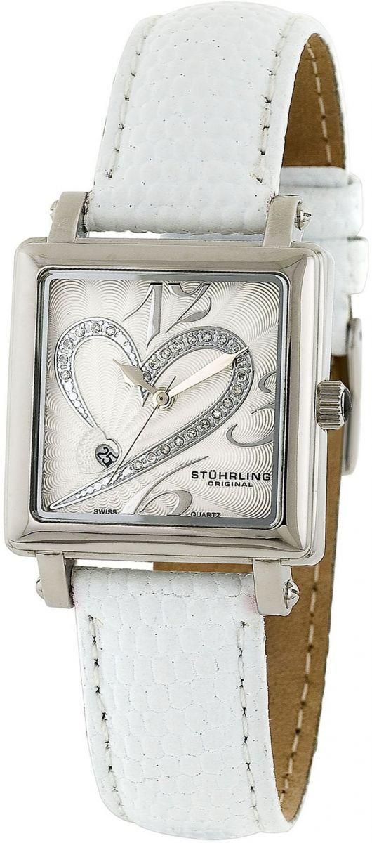 Stuhrling Original Women's 253.1115P2 Amour Aphrodite Courtly Diamond Swiss Quartz White Leather Strap Watch