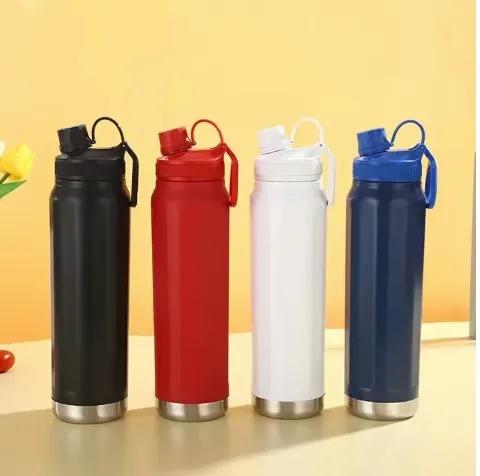 JP 800mL Large Capacity Metallic Thermos Vacuum Flask Portable Rope Climbing Sports Travel Cup Water Bottle Black 800ml