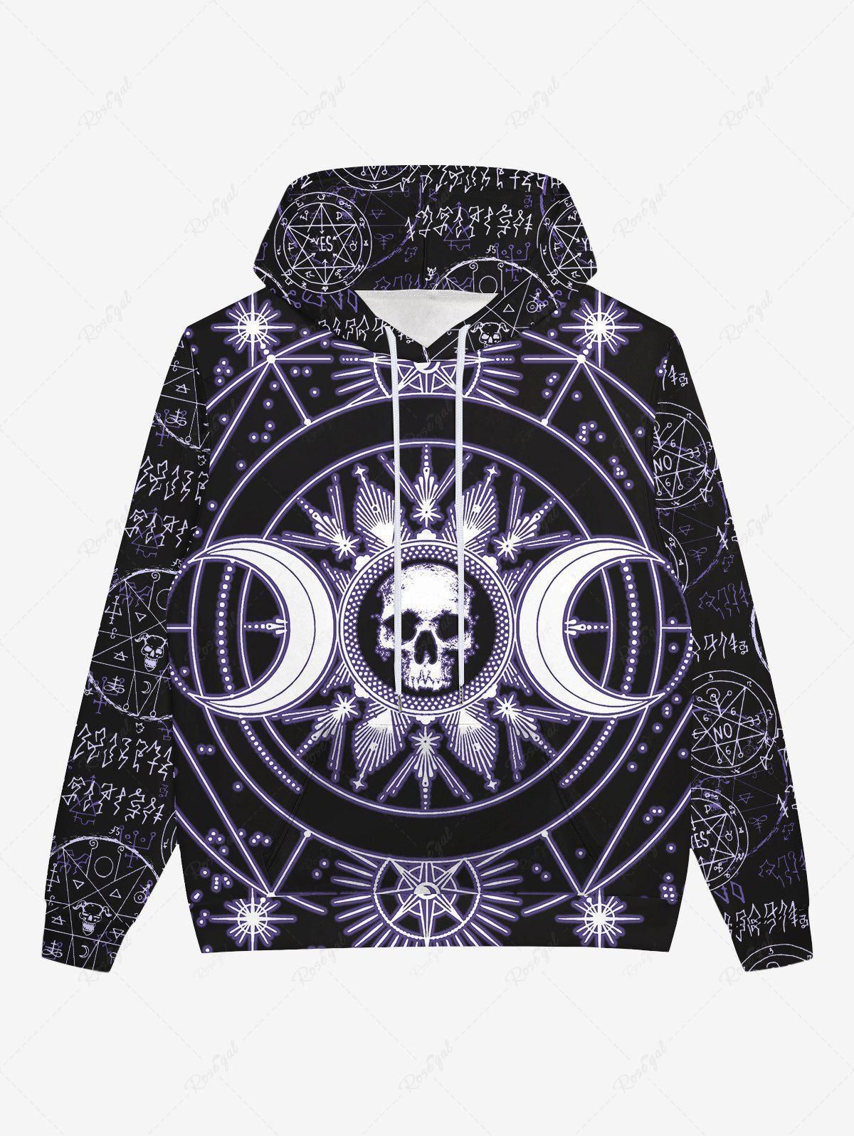 Gothic Halloween Galaxy Skulls Sun Moon Geometry Print Fleece Lined Hoodie For Men - 5xl