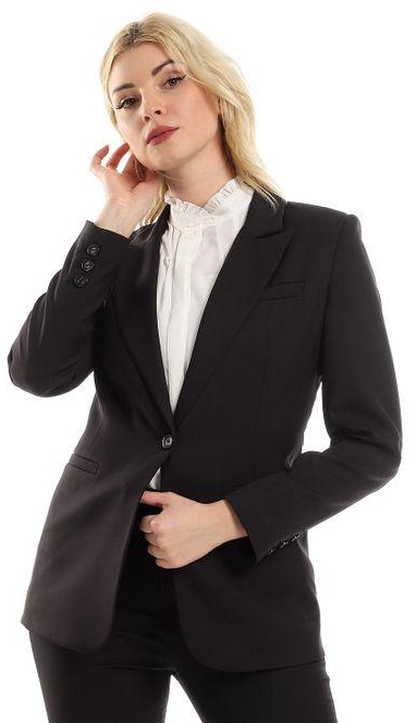 Esla Black Fitted Long Sleeved Elegant Blazer With Notched Collar
