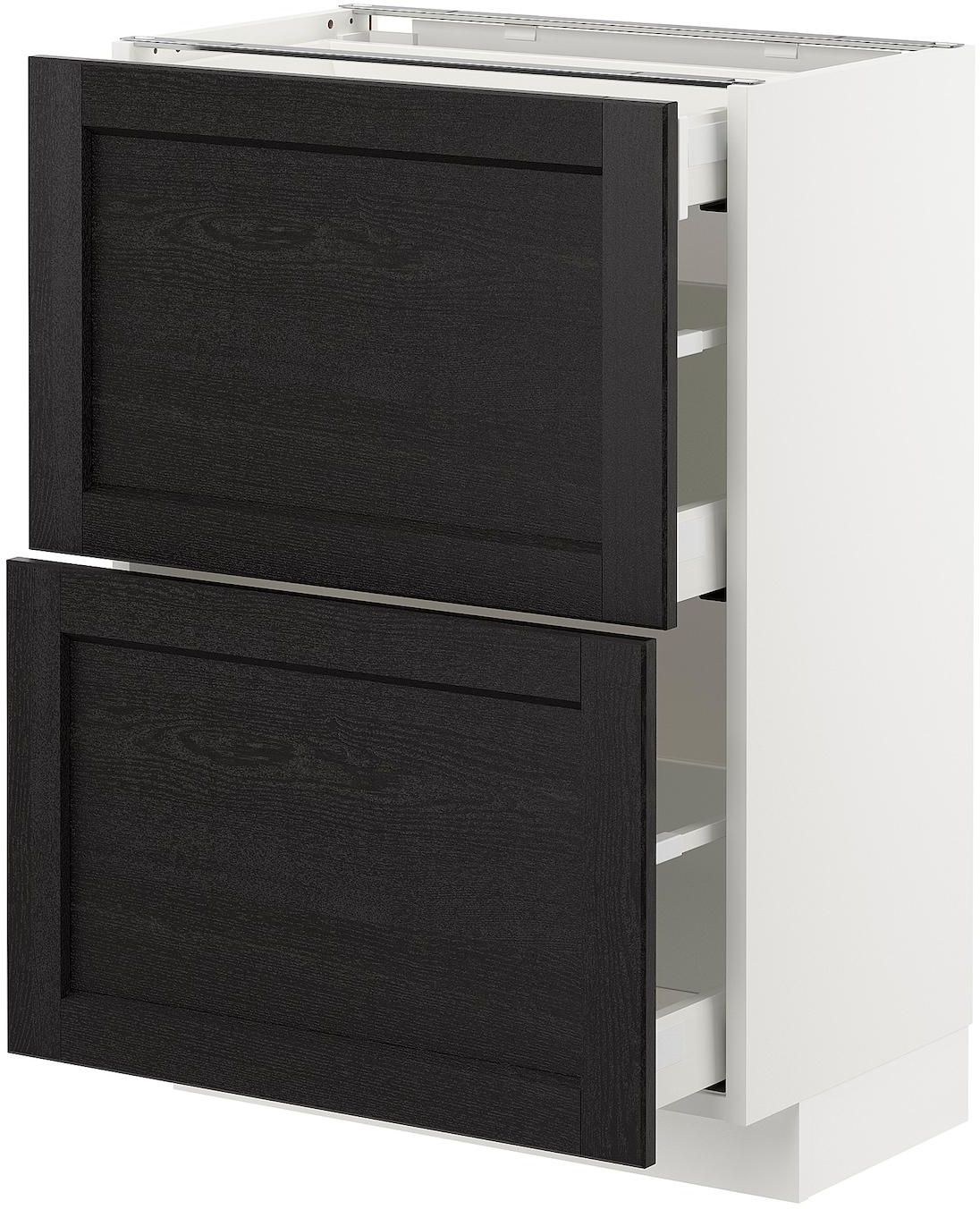 METOD / MAXIMERA Base cab with 2 fronts/3 drawers - white/Lerhyttan black stained 60x37 cm