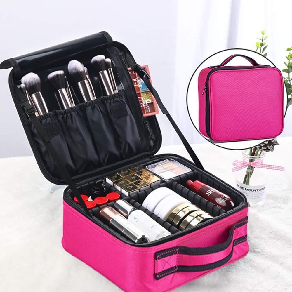 Jjone Travel Makeup Bag Organizer With Adjustable Dividers, Large Capacity (Red)