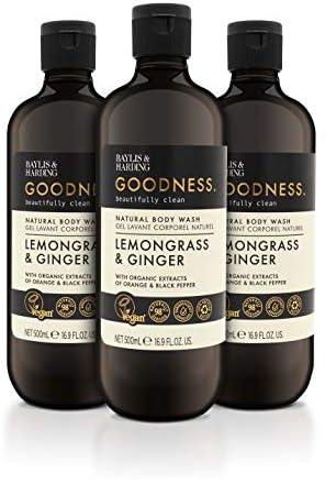 Baylis & Harding Goodness Lemongrass and Ginger Body Wash, 500ml, (Pack of 3) - Vegan Friendly