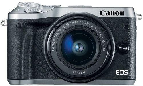 كاميرا رقمية بدون مرايا من كانون أي او اس M6 EF-M 15 - 45 ملم مع فتحة عدسة F3.5-6.3 IS STM بدقة 24.2 ميجابكسل، فضي
