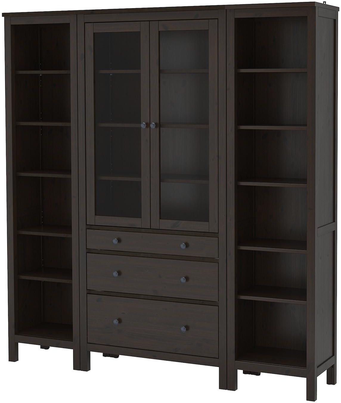 HEMNES Storage combination w doors/drawers - black-brown/clear glass 188x197 cm