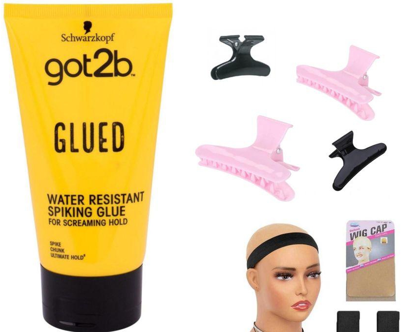 Schwarzkopf Got2b Glue water resistant + hair clips + Elastic band + wig cap
